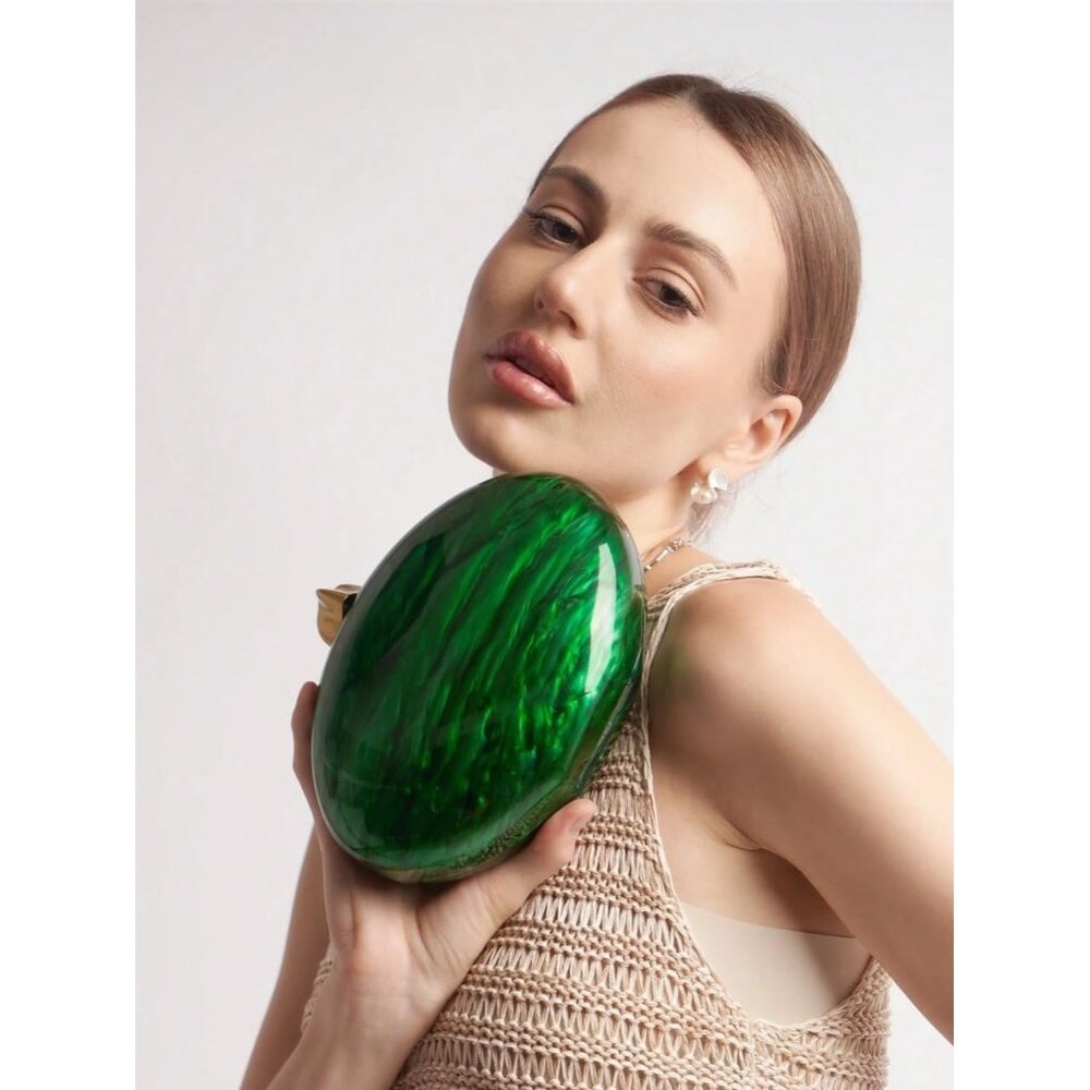 ⚡Women's Green Egg Metallic Evening Shiny Top Closure Trendy Clutch Handbags